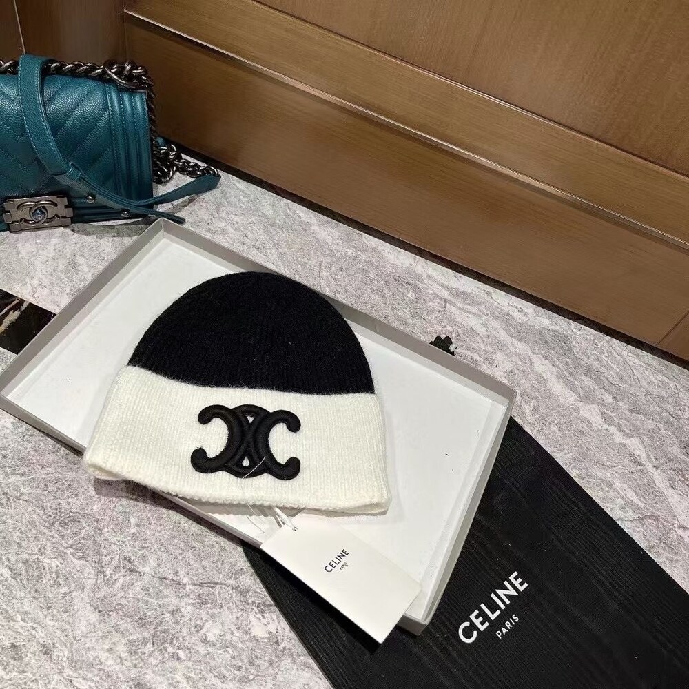Celine Triomphe Two Tone Knit Beanie